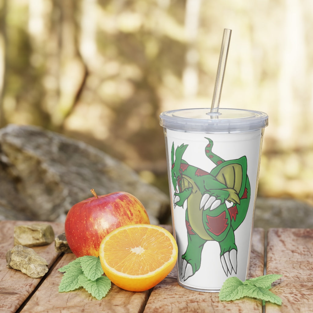 Draggor Plastic Tumbler with Straw, featuring a customizable design, lid, and reusable straw, perfect for events and gatherings.