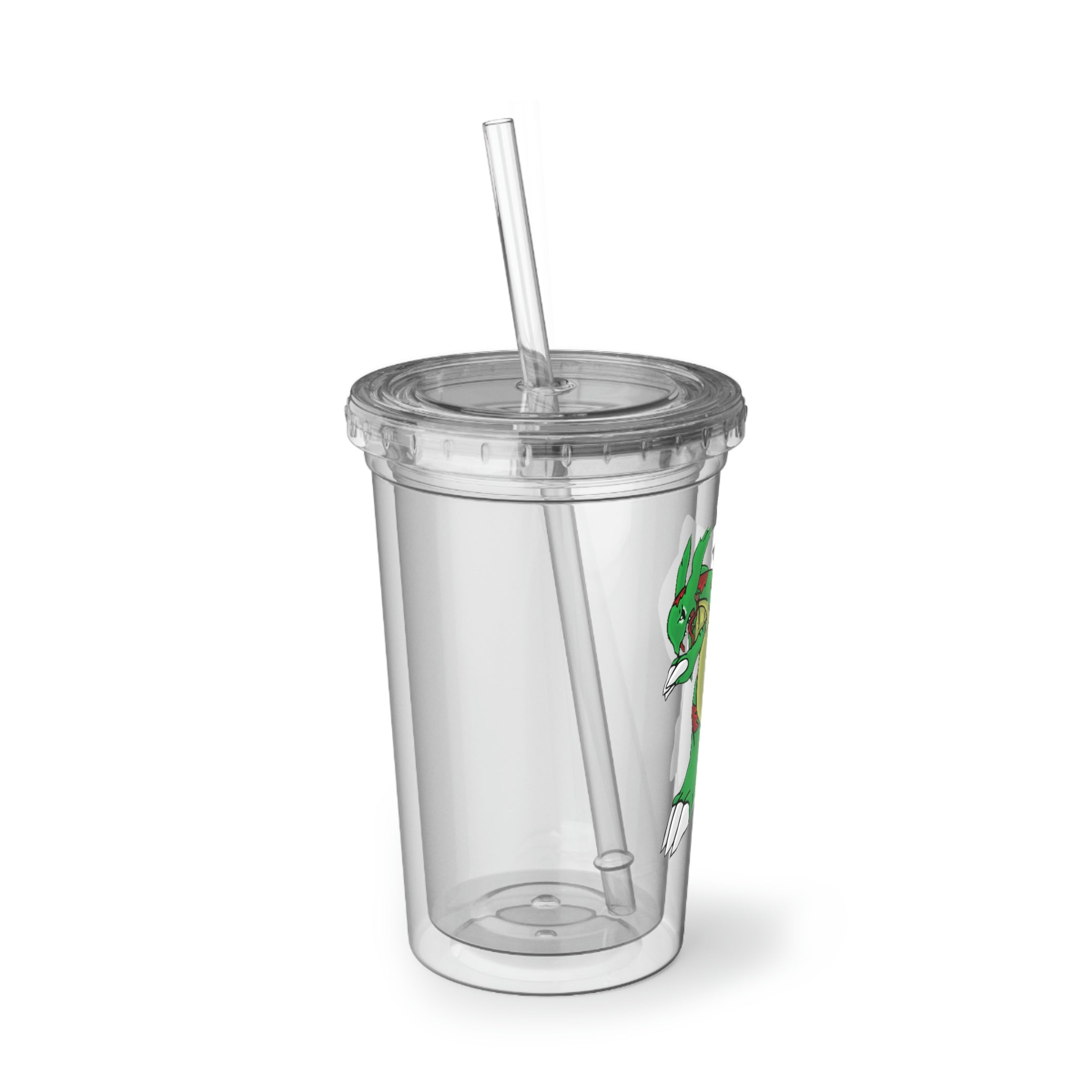 Draggor Suave Acrylic Cup with vibrant custom design, double-wall insulation, and included straw and lid.