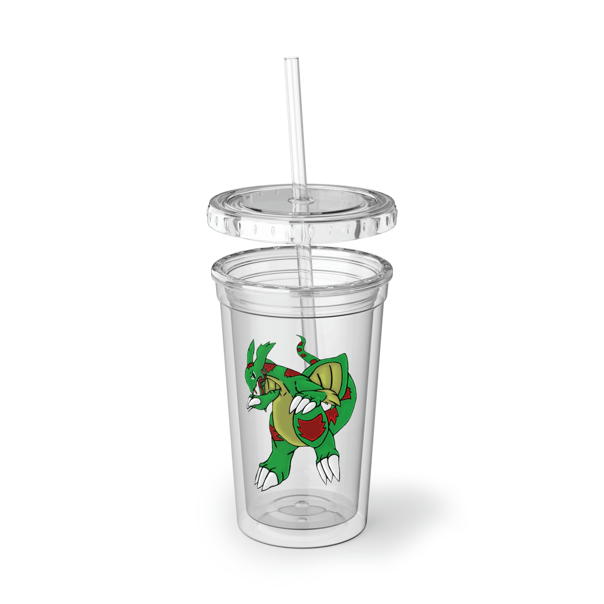 Draggor Suave Acrylic Cup with vibrant custom design, double-wall insulation, and included straw and lid.