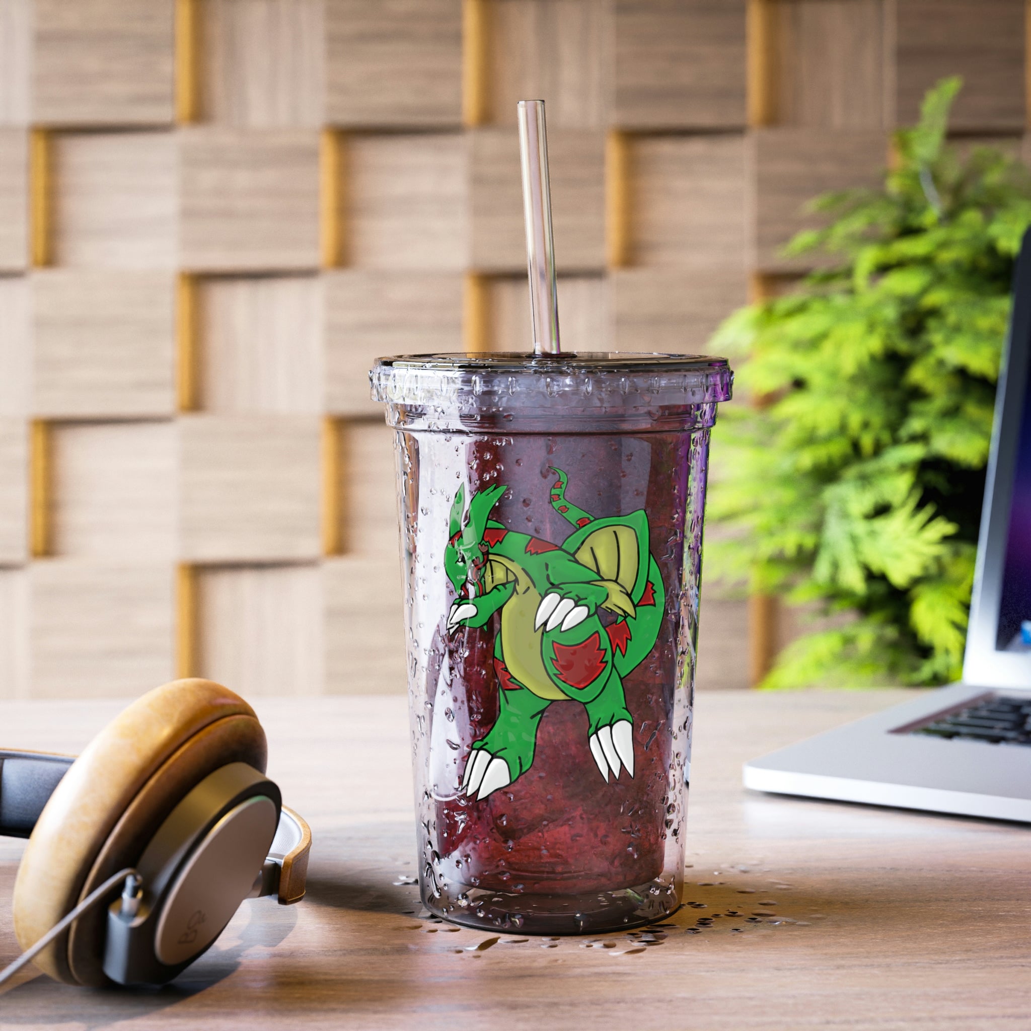 Draggor Suave Acrylic Cup with vibrant custom design, double-wall insulation, and included straw and lid.