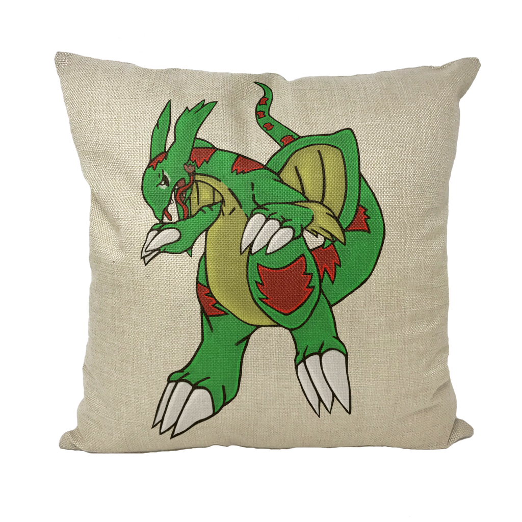 Draggor Throw Pillow with Insert showcasing vibrant design and strong zip closure, perfect for home decor.