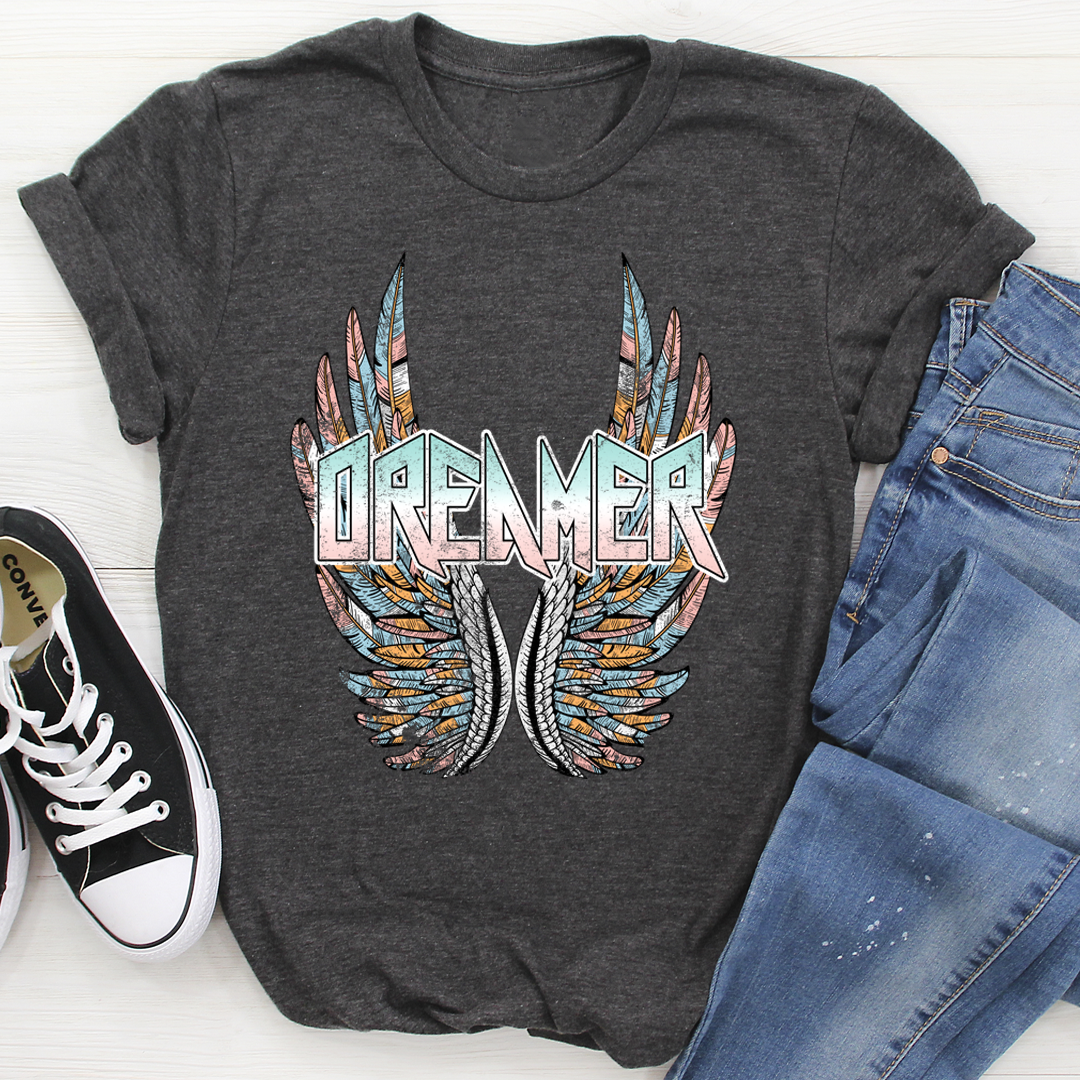 A soft and durable Dreamer T-Shirt made from 100% ring-spun cotton, featuring double stitching on the neckline and sleeves.