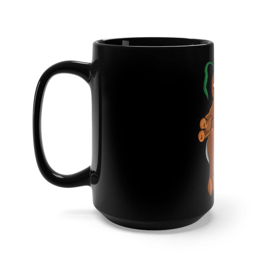 Drillbug Black Mug 15oz featuring a sleek black ceramic design with rounded corners and a comfortable C-handle.