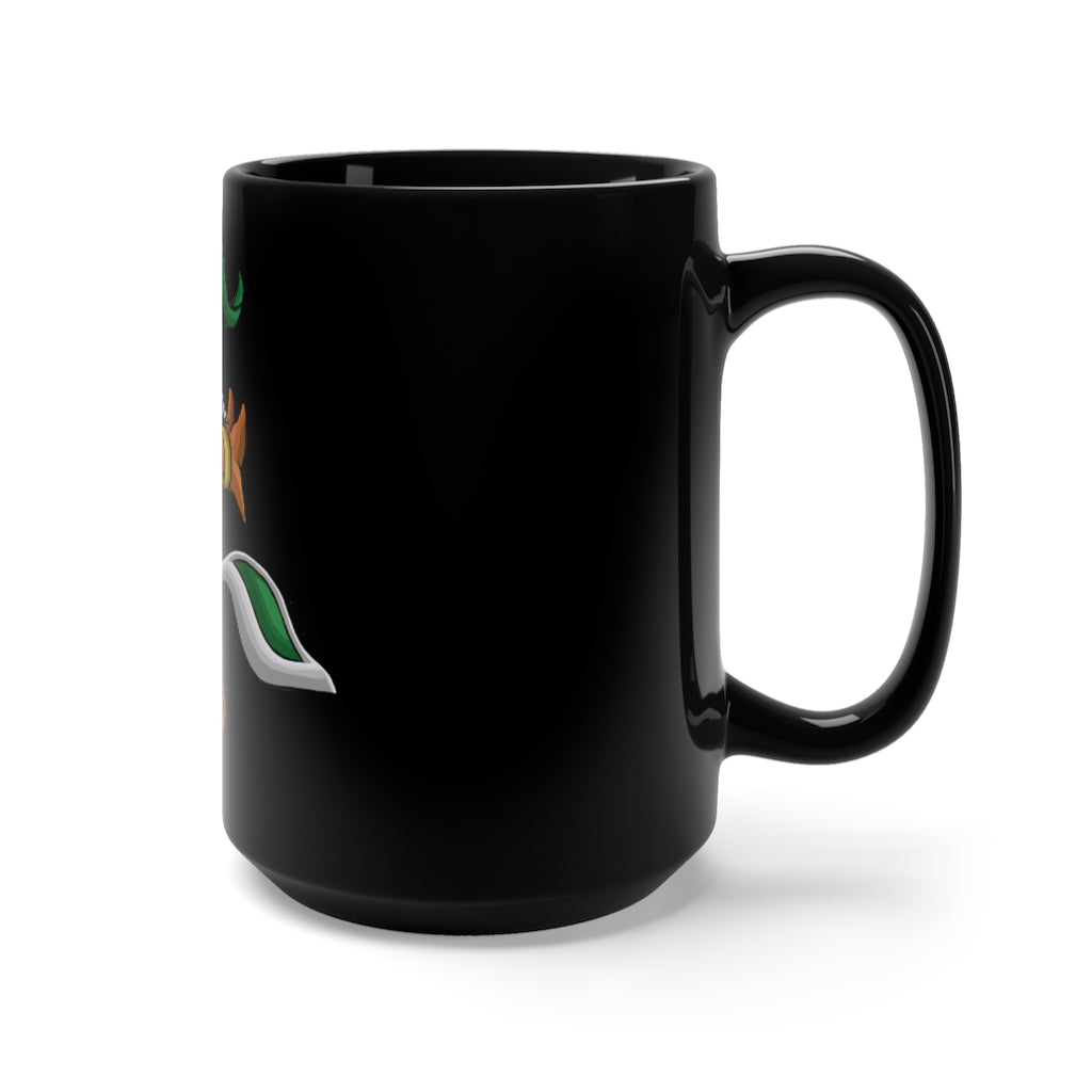 Drillbug Black Mug 15oz featuring a sleek black ceramic design with rounded corners and a comfortable C-handle.