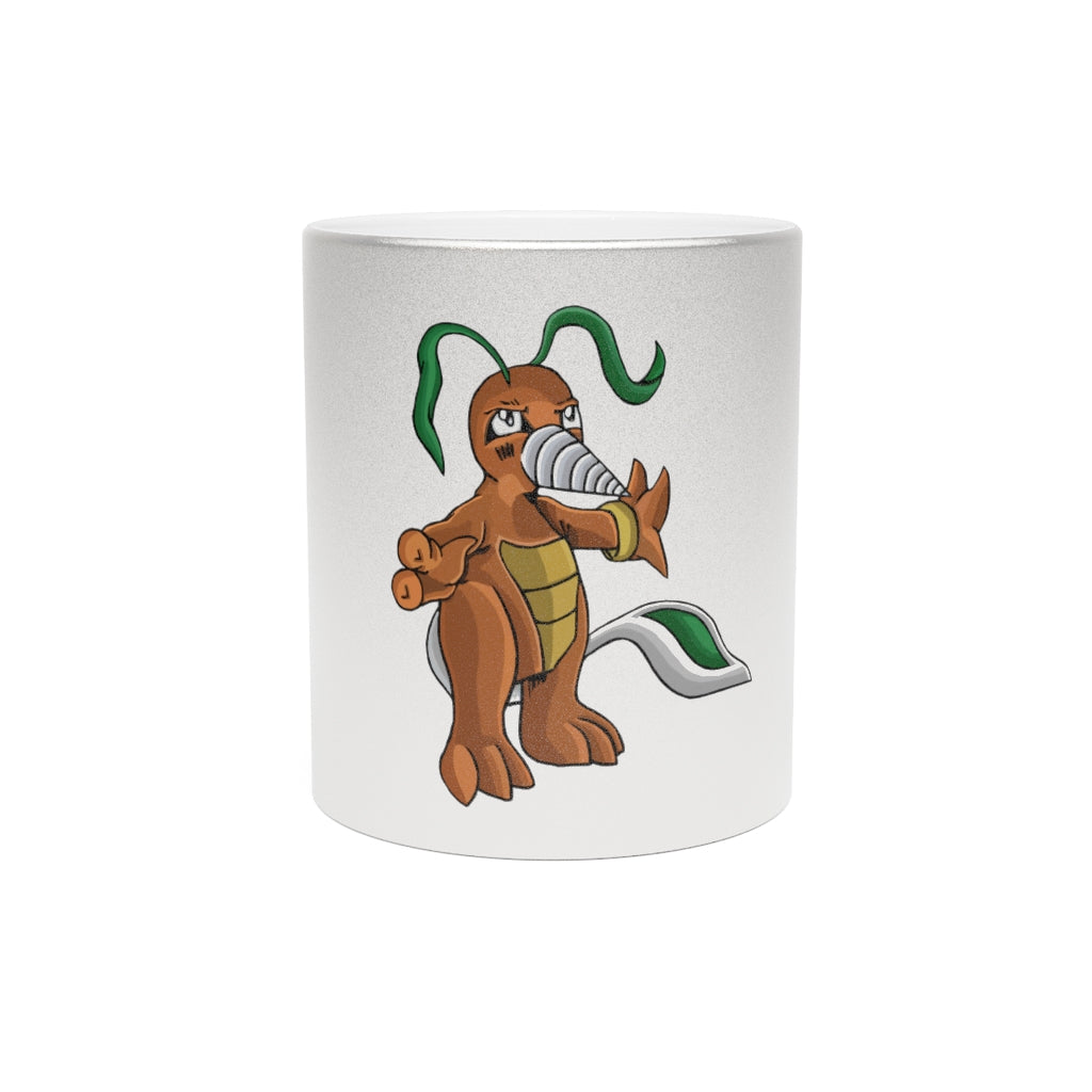 Drillbug Metallic Mug in Silver and Gold, showcasing personalized designs and a sleek ceramic finish.