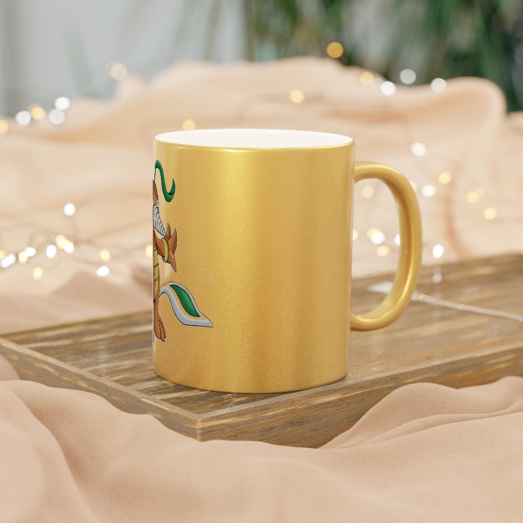 Drillbug Metallic Mug in Silver and Gold, showcasing personalized designs and a sleek ceramic finish.