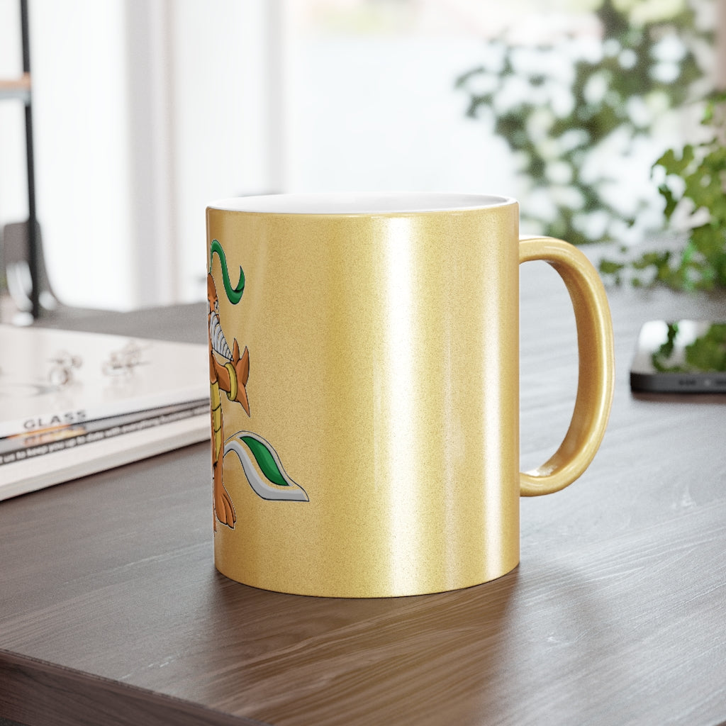 Drillbug Metallic Mug in Silver and Gold, showcasing personalized designs and a sleek ceramic finish.