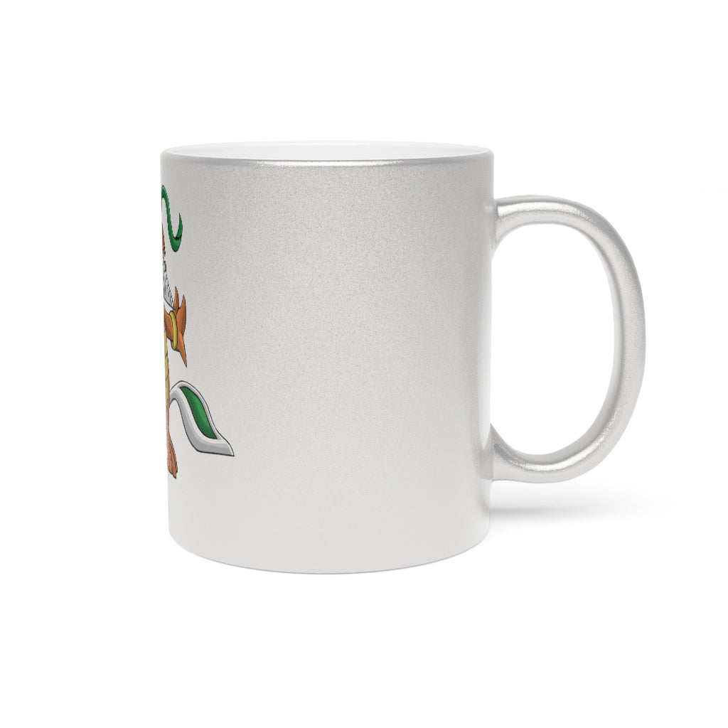 Drillbug Metallic Mug in Silver and Gold, showcasing personalized designs and a sleek ceramic finish.