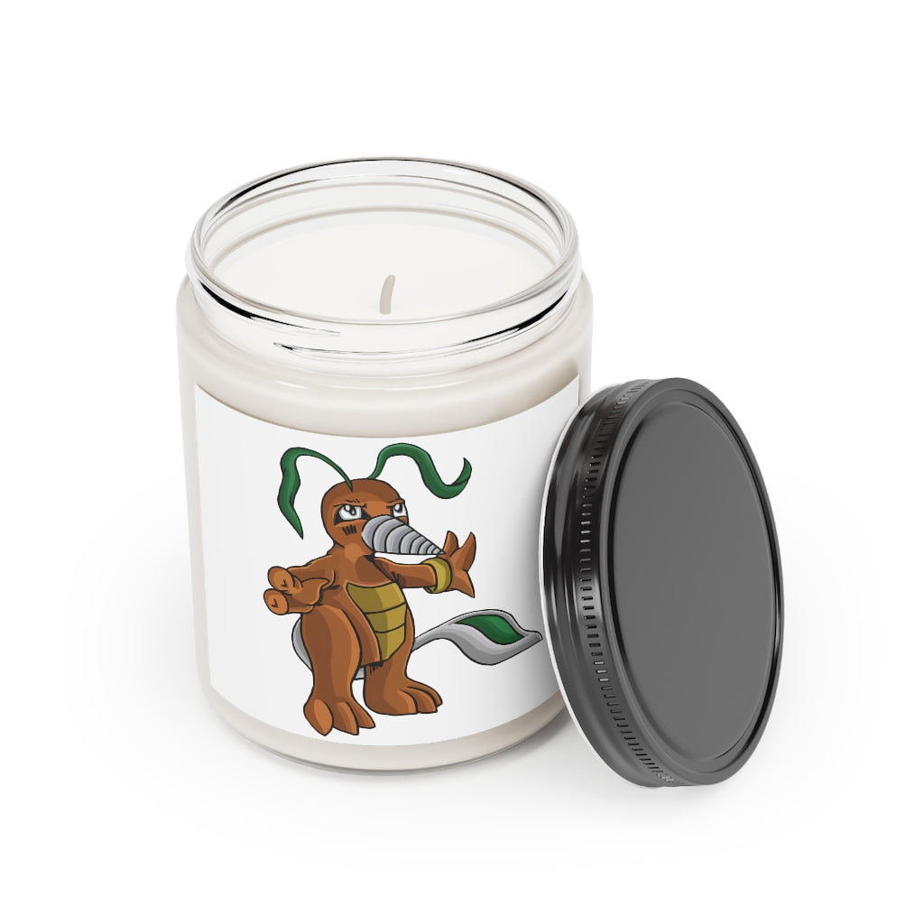 Drillbug Scented Candle in a glass container, featuring a permanent adhesive label, showcasing its vegan soy coconut wax and soothing fragrance options.