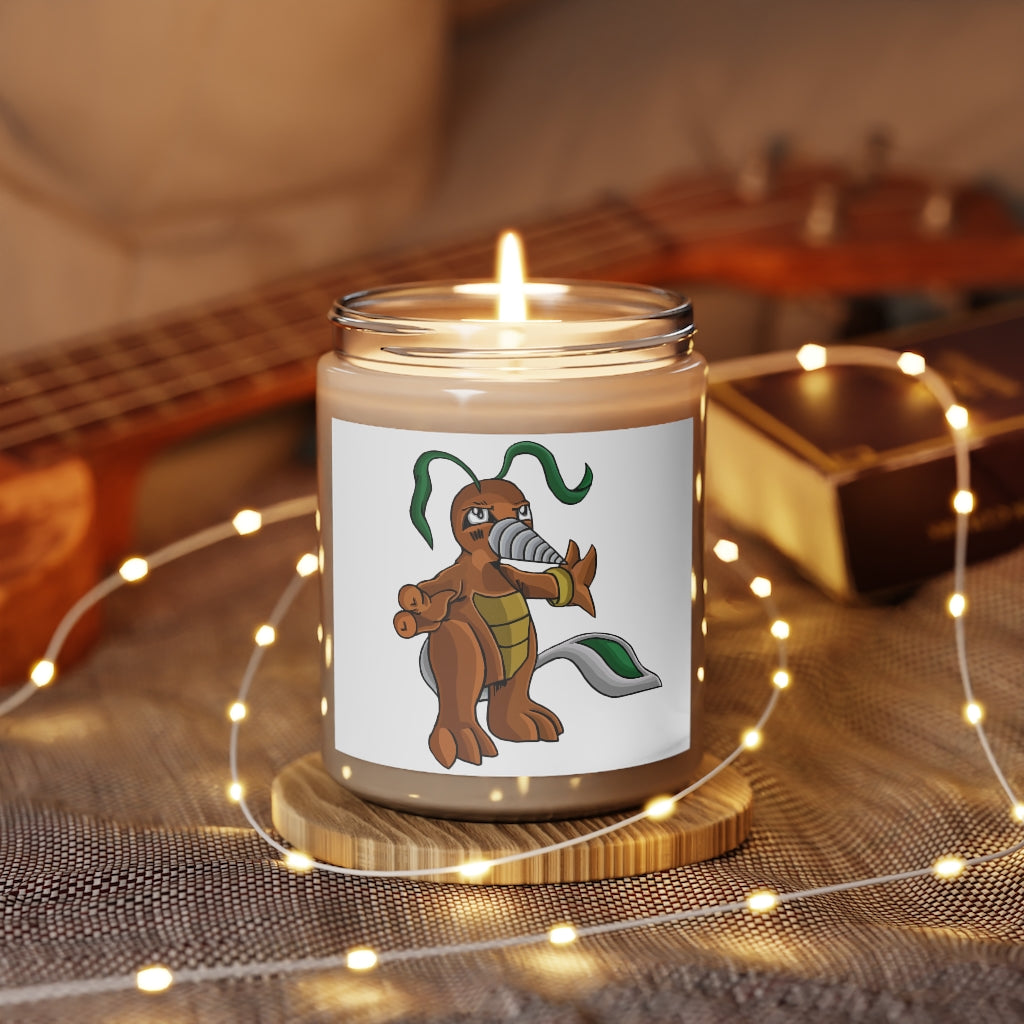 Drillbug Scented Candle in a glass container, featuring a permanent adhesive label, showcasing its vegan soy coconut wax and soothing fragrance options.