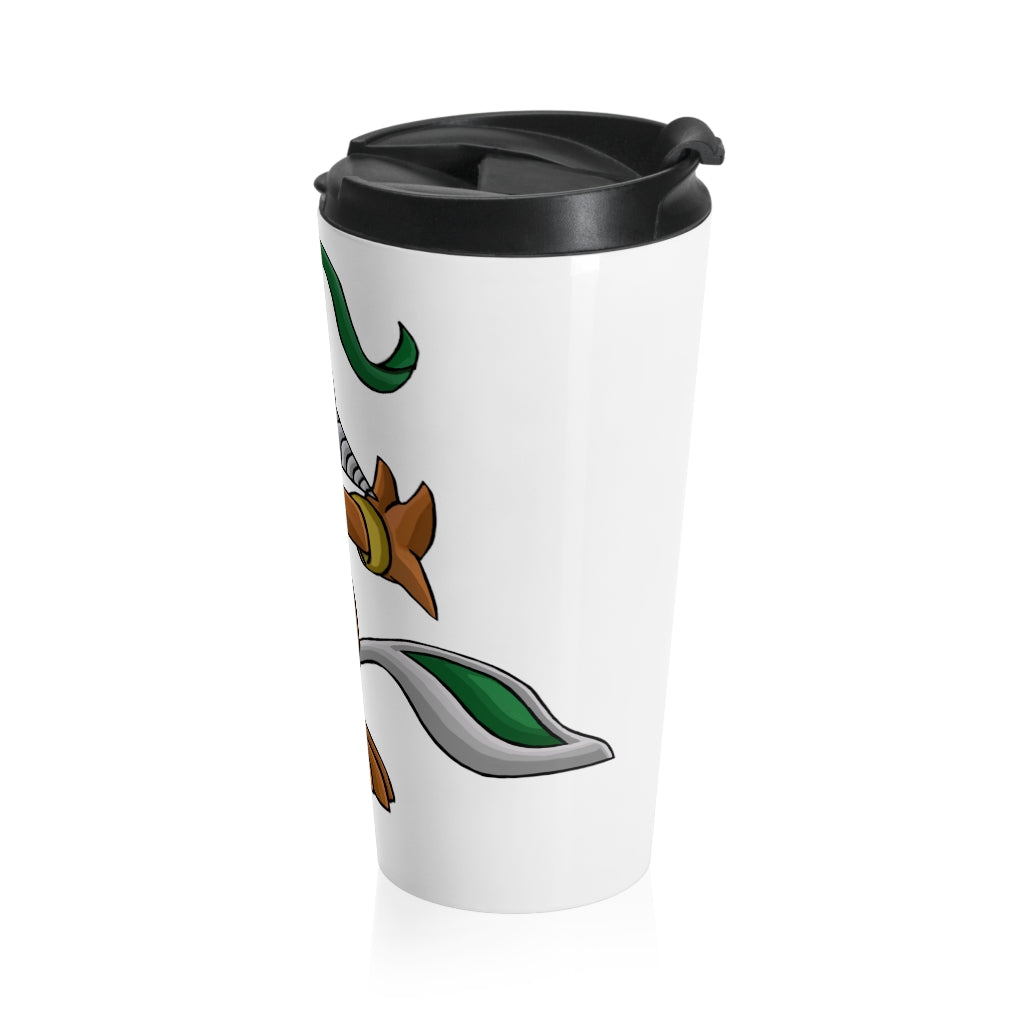 Drillbug Stainless Steel Travel Mug with black lid, showcasing its sleek design and high-quality finish.