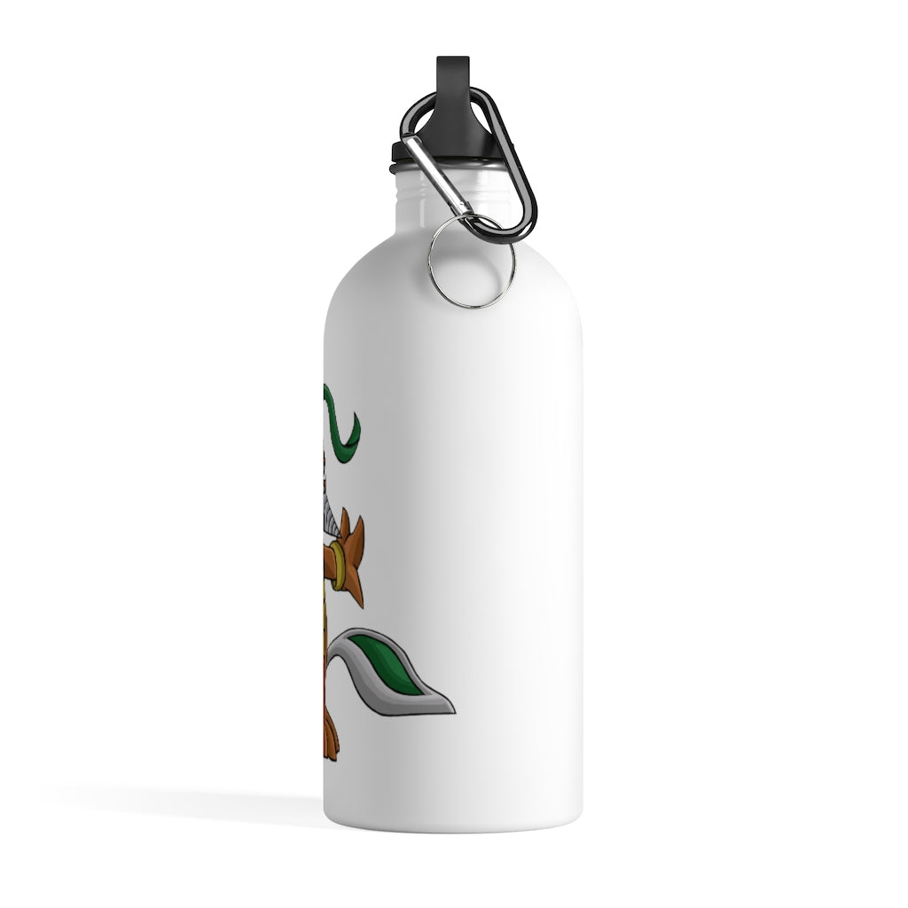 Drillbug Stainless Steel Water Bottle with a plastic screw top and carabiner, showcasing its sleek design and vibrant print.