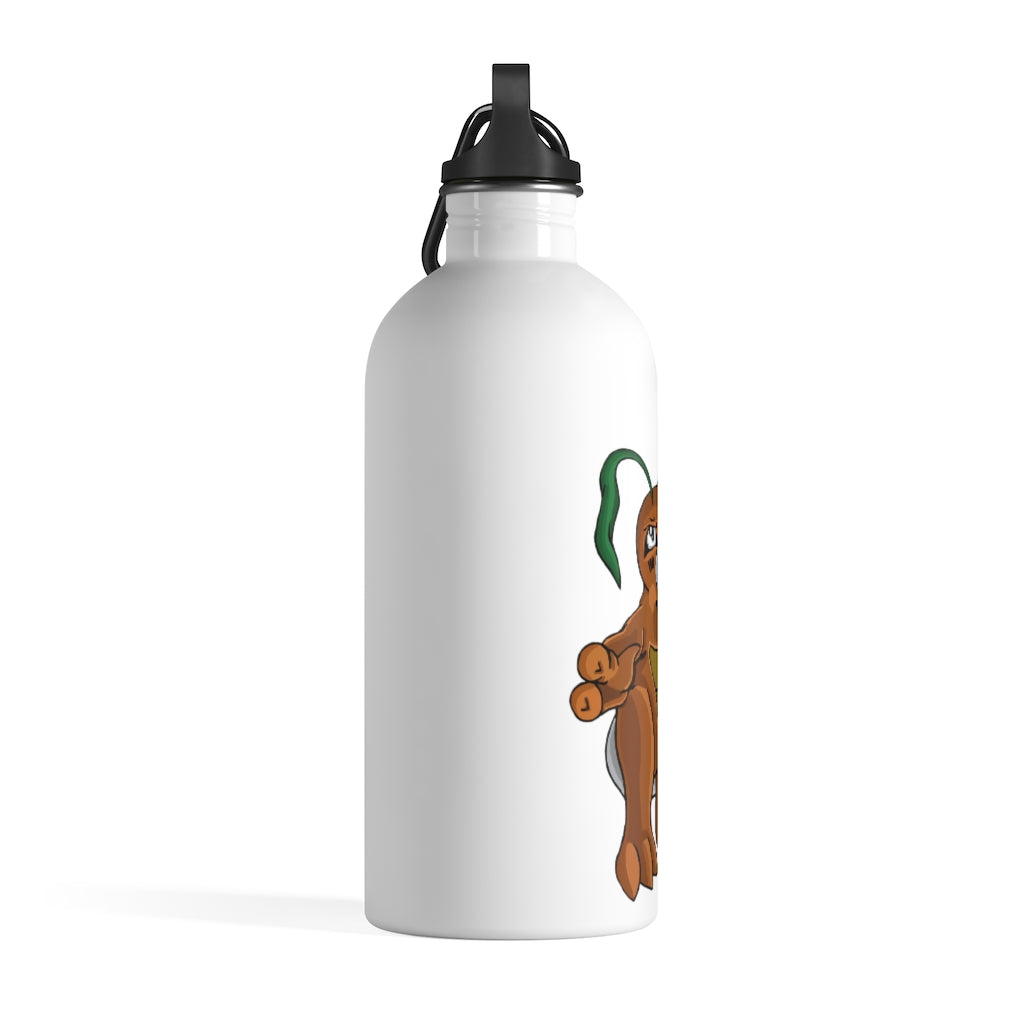 Drillbug Stainless Steel Water Bottle with a plastic screw top and carabiner, showcasing its sleek design and vibrant print.