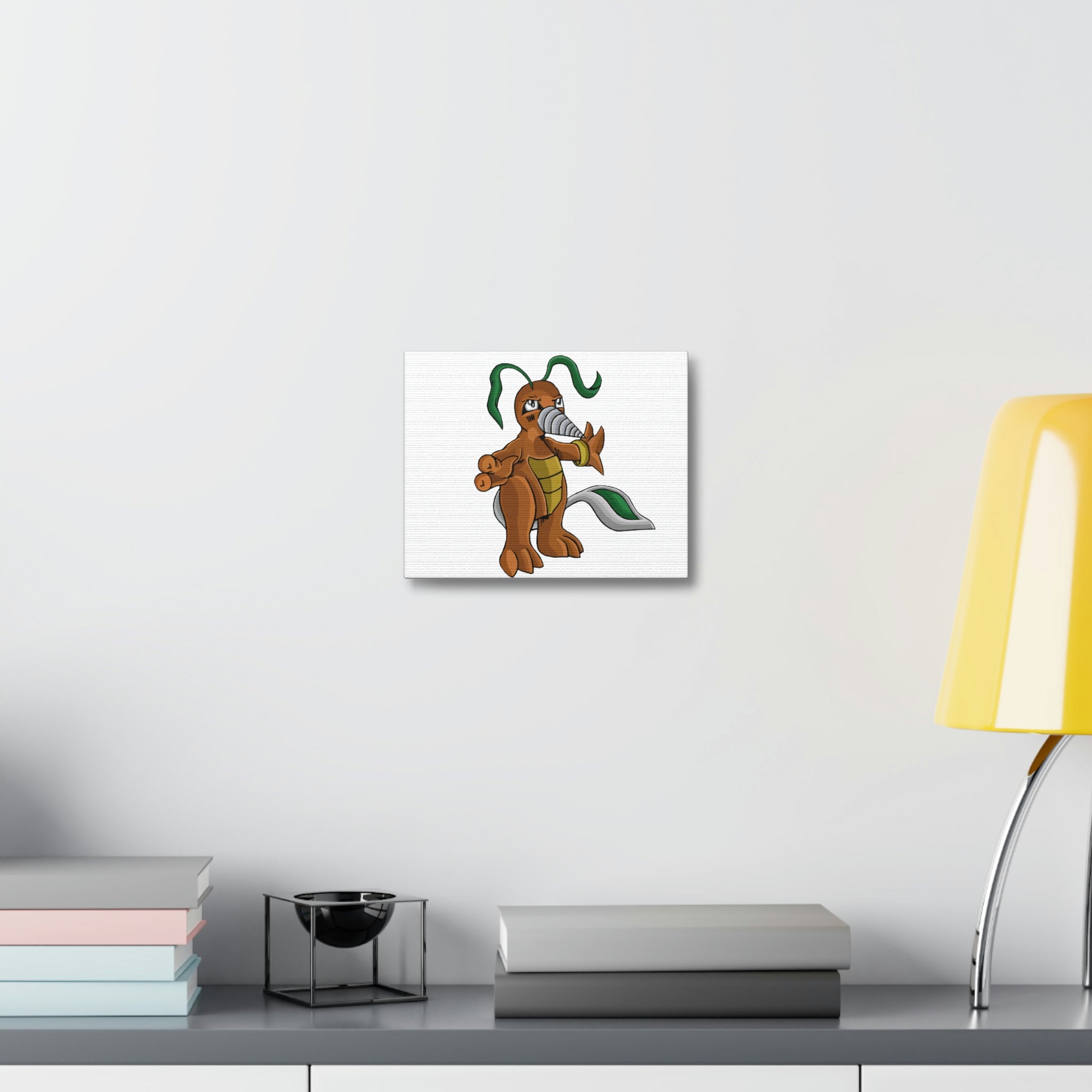 Drillbug Stretched Canvas featuring vibrant artwork on a durable wooden frame, ideal for indoor decoration.