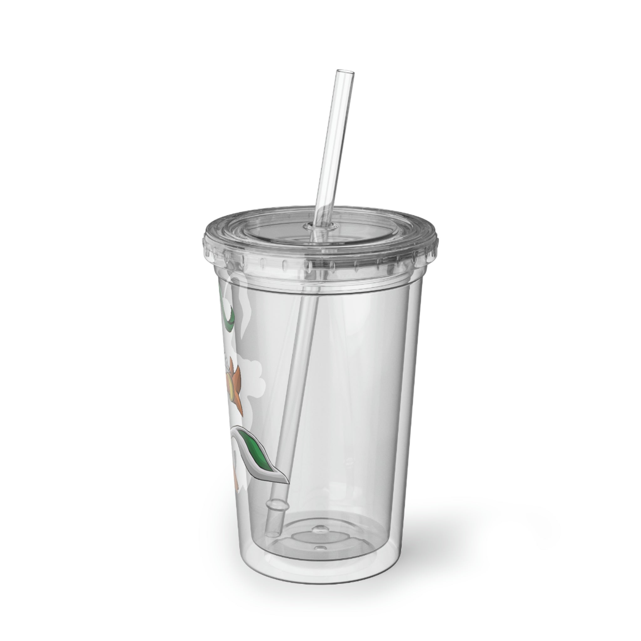 Drillbug Suave Acrylic Cup in stainless steel with a black plastic straw, showcasing a customizable design.