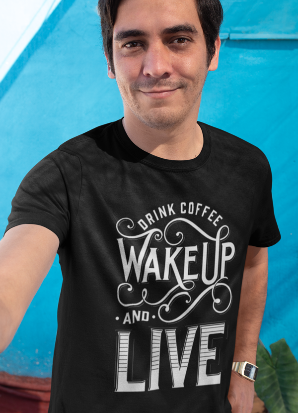 A stylish Drink Coffee T-shirt made from soft ringspun cotton, featuring a unique coffee-themed design by top artists.