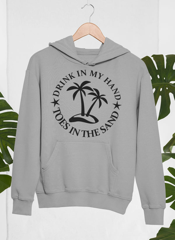 Drink In My Hand Toes In The Sand Hoodie featuring a cozy fleece lining and adjustable hood, designed by top artists.