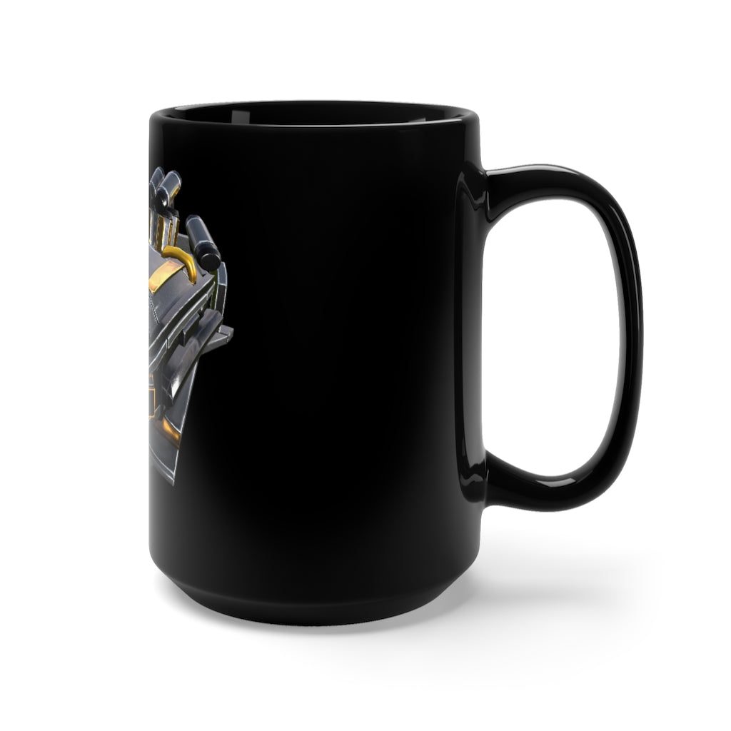 A sleek black ceramic mug with a C-handle, featuring a stylish design and a generous 15 oz capacity, perfect for coffee and tea lovers.