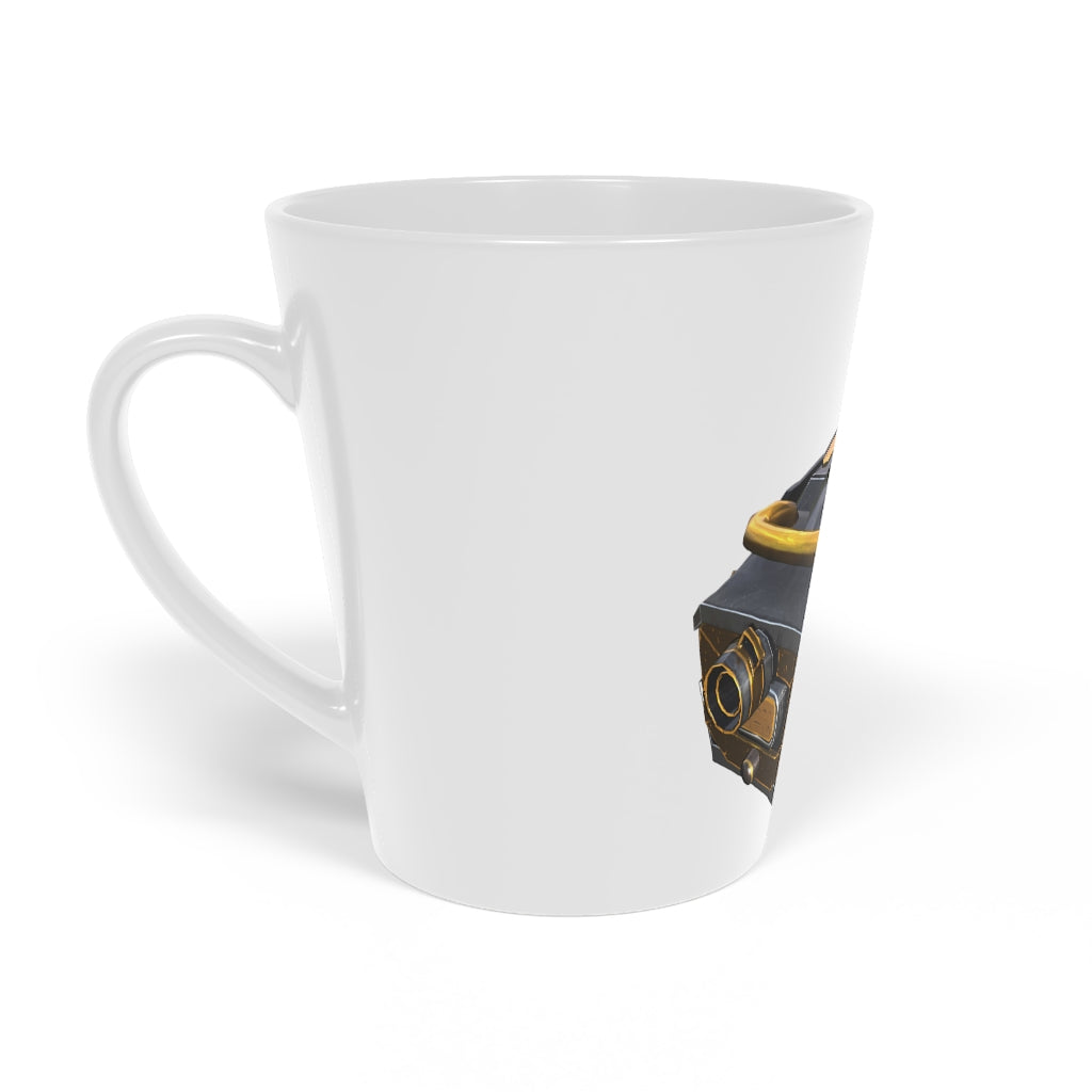 A stylish Drone Latte Mug, 12oz, made of durable white ceramic with a scratch-resistant finish and an easy-grip handle, perfect for personalized beverages.