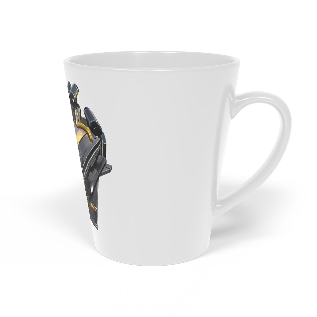 A stylish Drone Latte Mug, 12oz, made of durable white ceramic with a scratch-resistant finish and an easy-grip handle, perfect for personalized beverages.