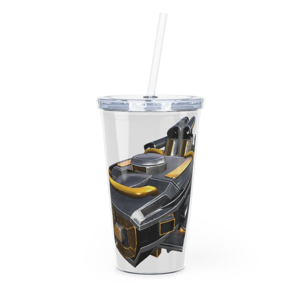 Drone Plastic Tumbler with Straw in vibrant colors, showcasing its customizable design and included lid and straw.