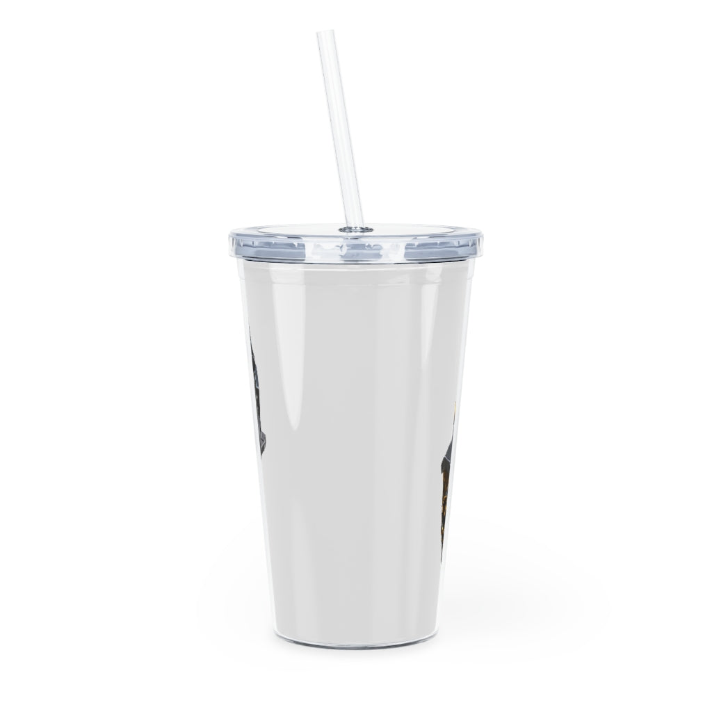 Drone Plastic Tumbler with Straw in vibrant colors, showcasing its customizable design and included lid and straw.