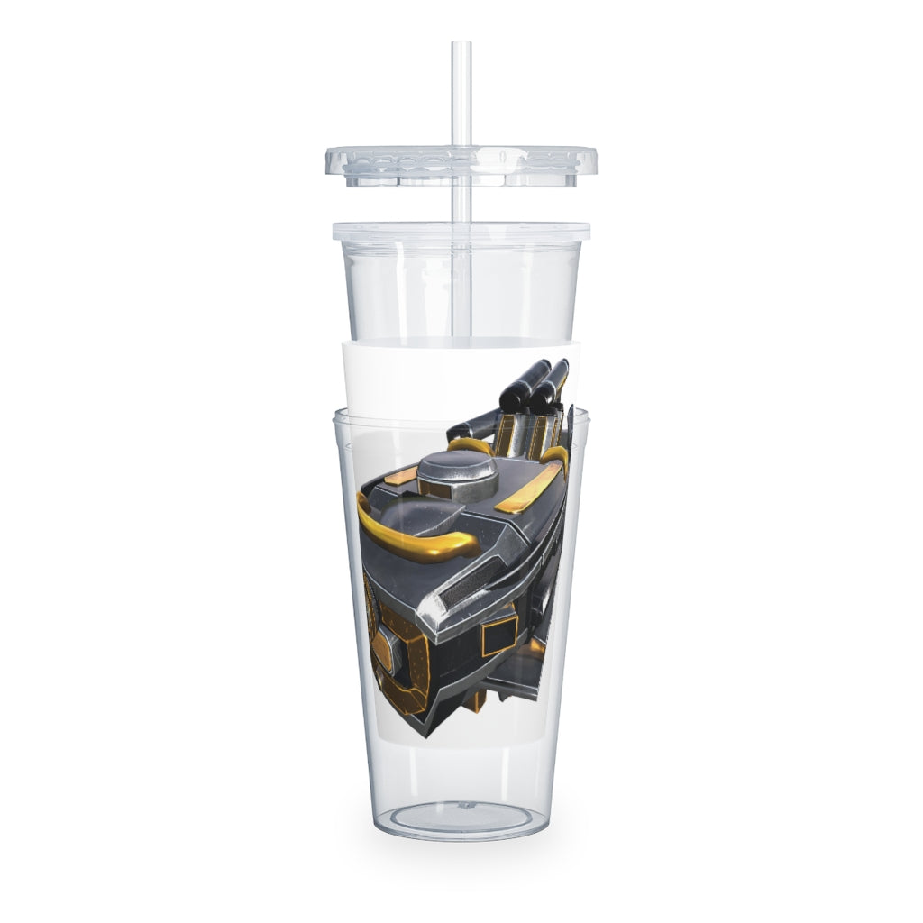 Drone Plastic Tumbler with Straw in vibrant colors, showcasing its customizable design and included lid and straw.