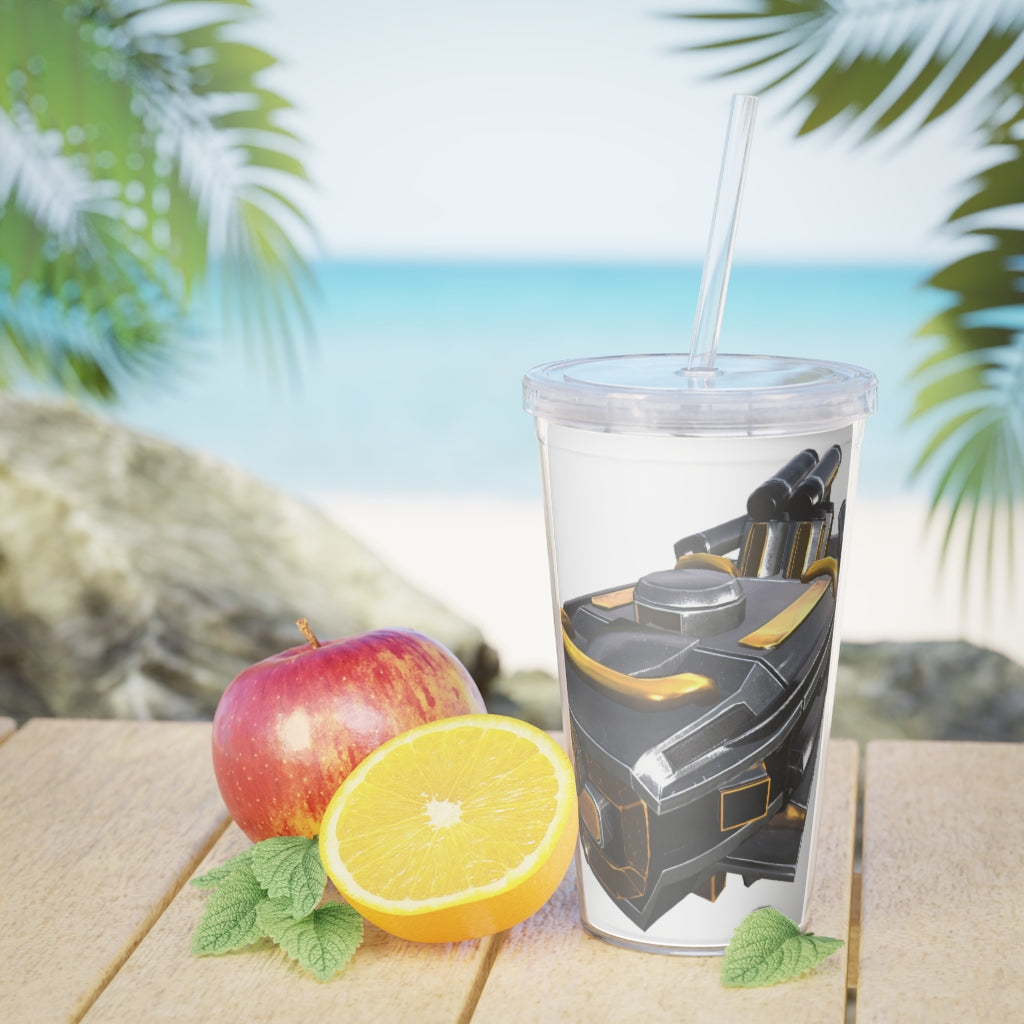 Drone Plastic Tumbler with Straw in vibrant colors, showcasing its customizable design and included lid and straw.