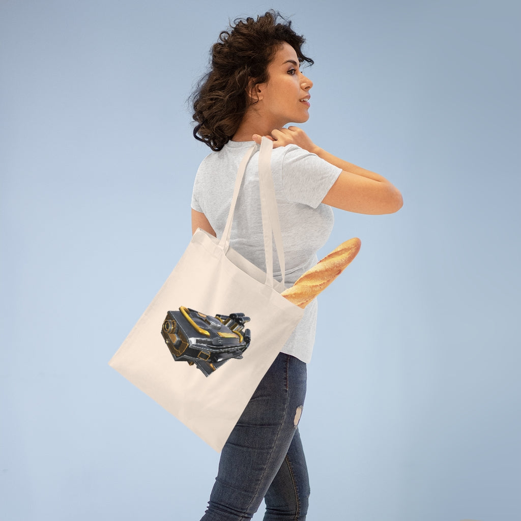 A colorful Drone Tote Bag made of 100% cotton with long handles and cross stitching for durability, perfect for everyday use.