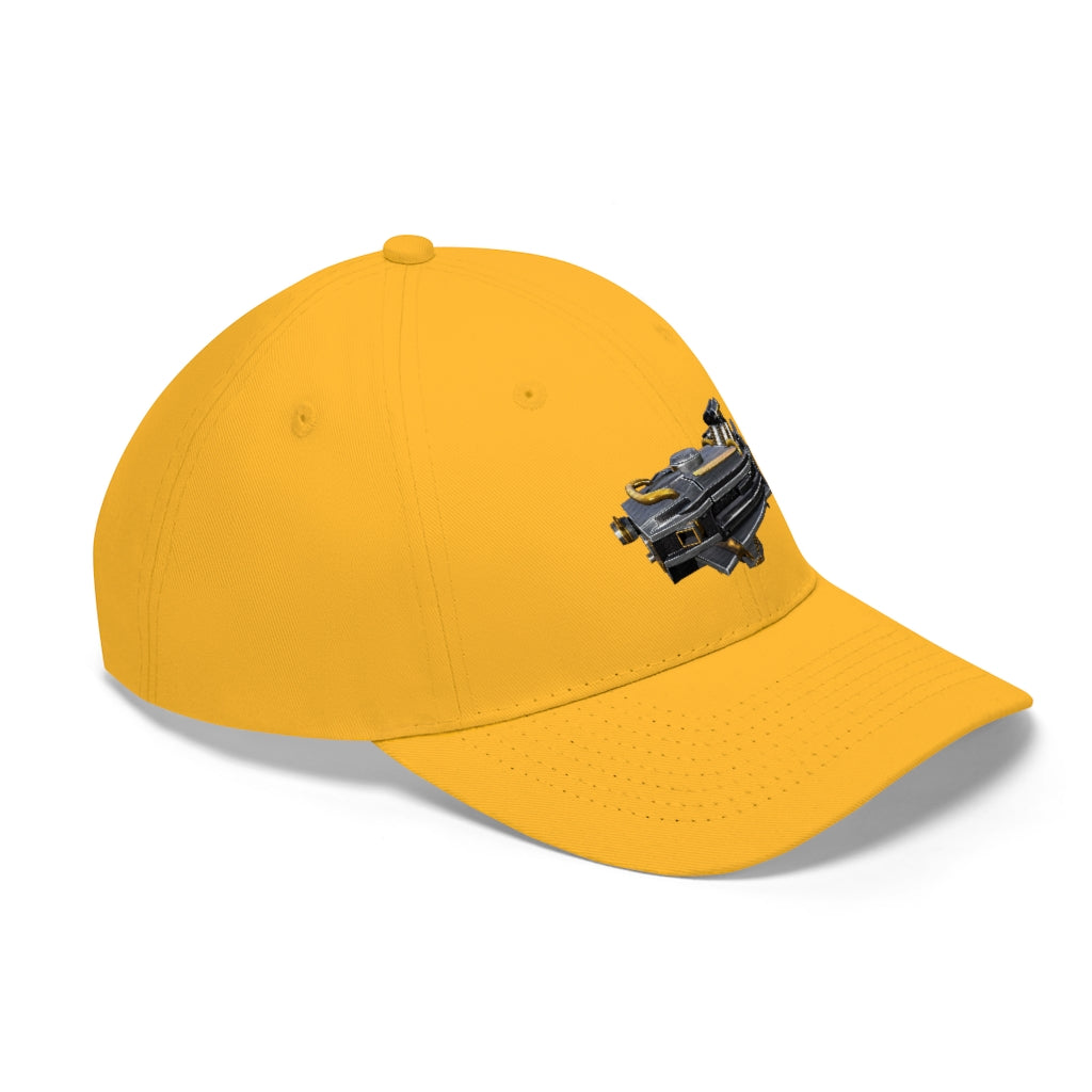 Drone Unisex Twill Hat in solid color, showcasing 6-panel design and adjustable Velcro closure.