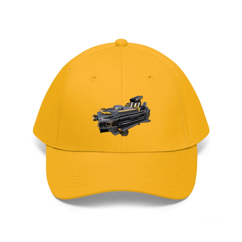 Drone Unisex Twill Hat in solid color, showcasing 6-panel design and adjustable Velcro closure.