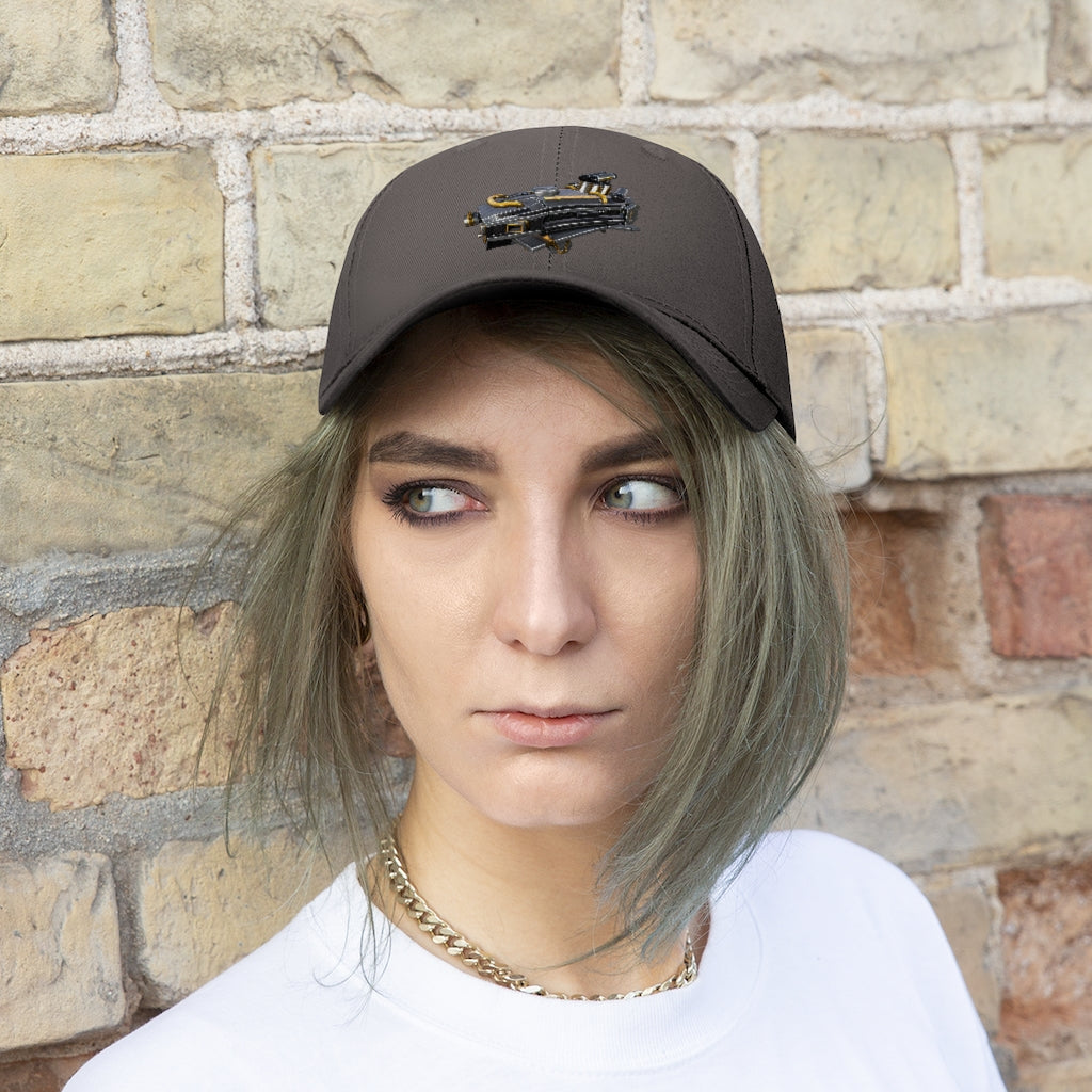 Drone Unisex Twill Hat in solid color, showcasing 6-panel design and adjustable Velcro closure.