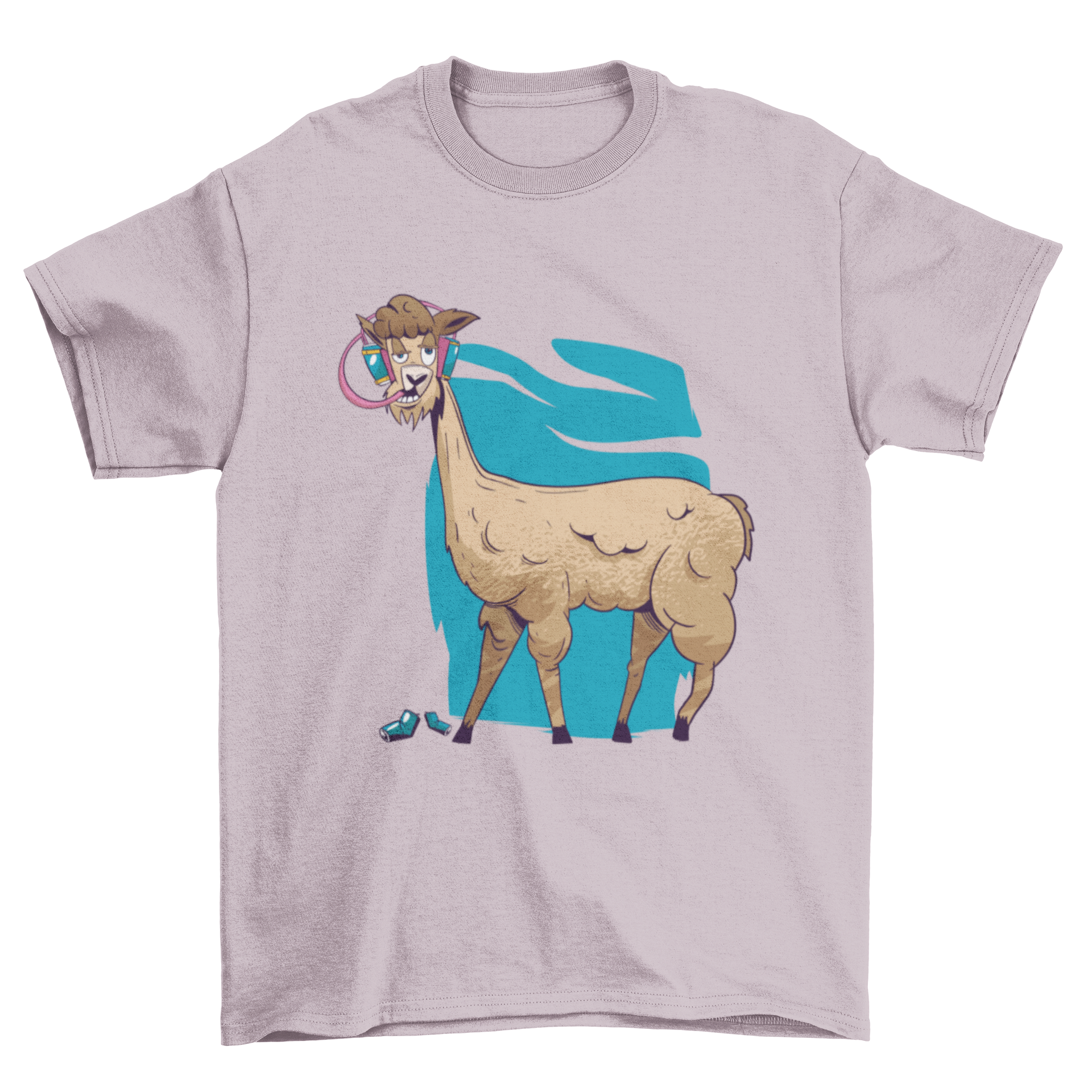 A playful T-shirt featuring a cartoon drunk alpaca design, perfect for casual wear.