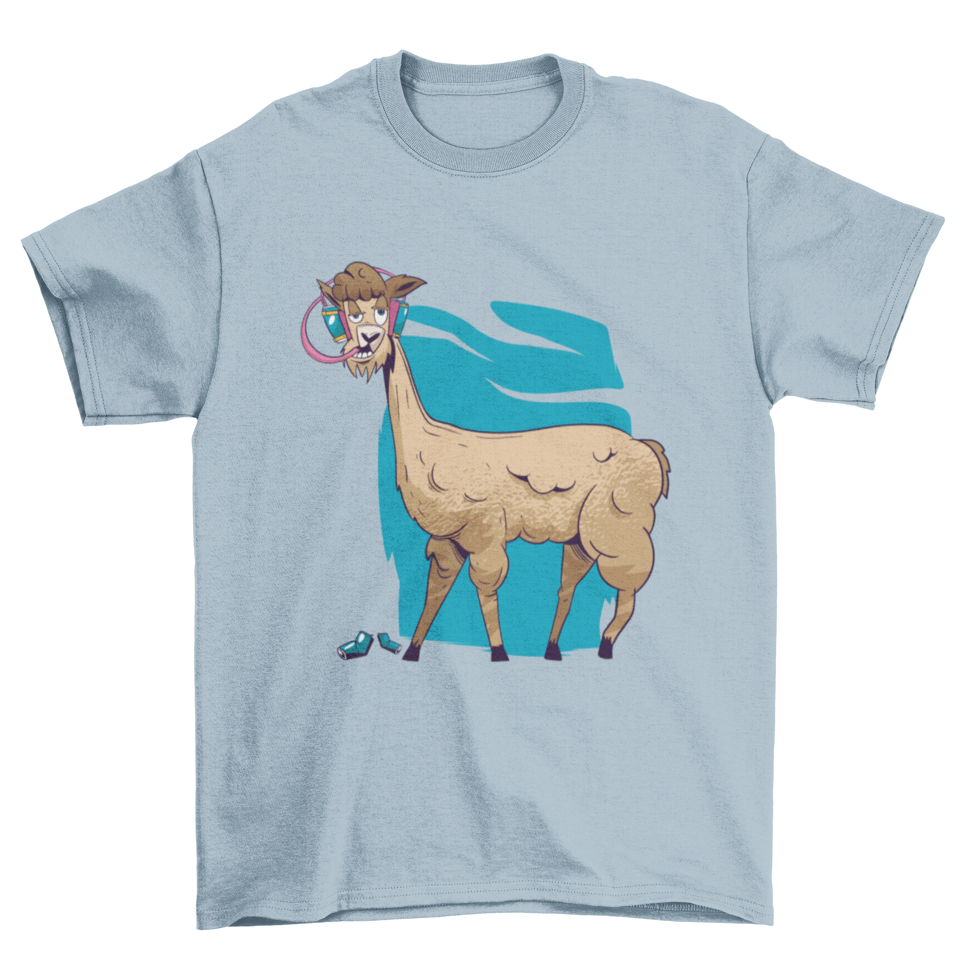 A playful T-shirt featuring a cartoon drunk alpaca design, perfect for casual wear.