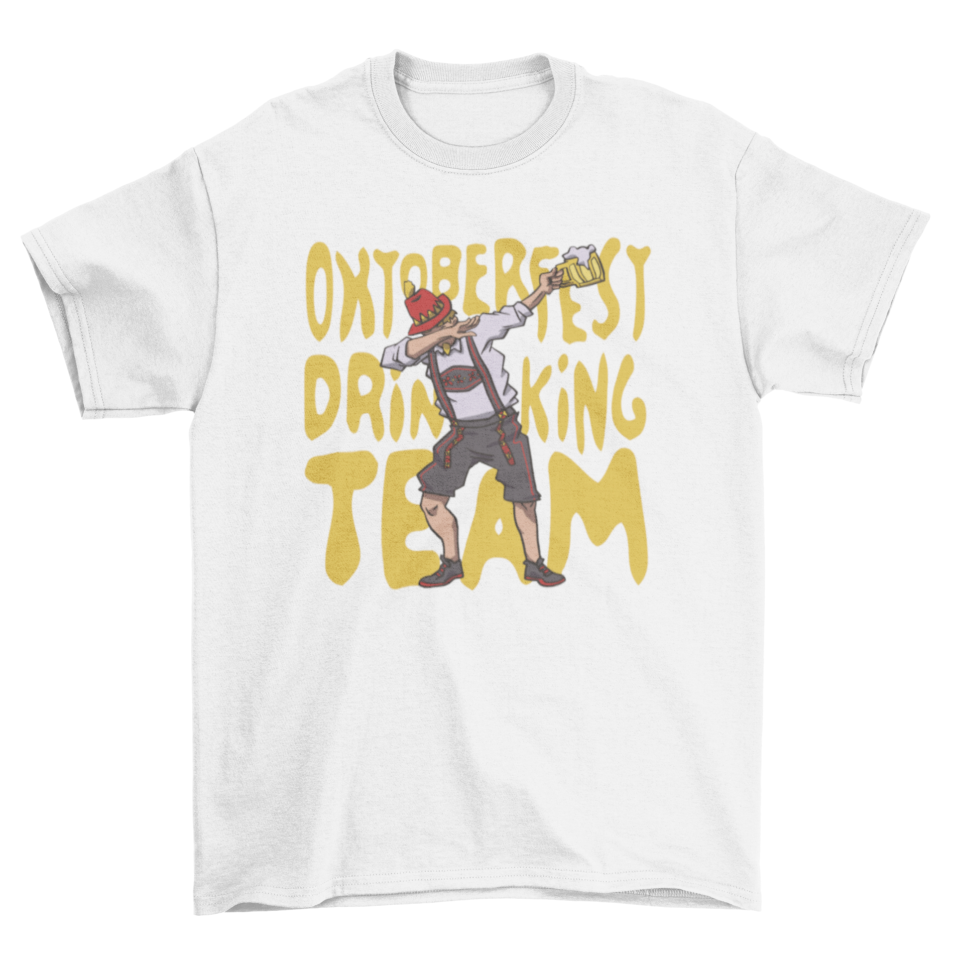 A fun t-shirt featuring a German man dabbing with a beer jug, celebrating Oktoberfest.