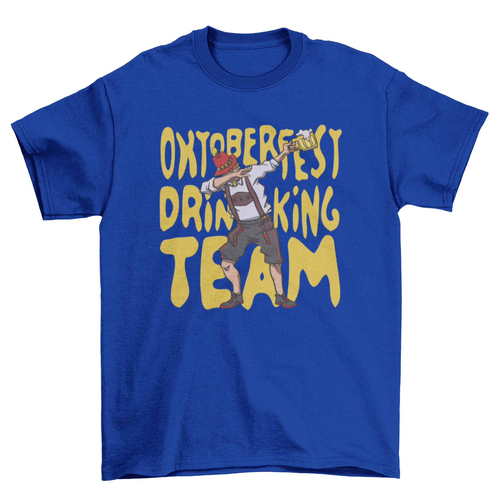 A fun t-shirt featuring a German man dabbing with a beer jug, celebrating Oktoberfest.