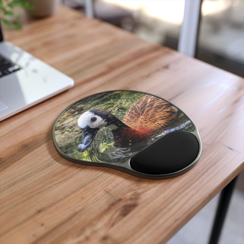 Duck Mouse Pad with ergonomic Memory Foam wrist rest and customizable neoprene insert, featuring a fun foot-shaped design.