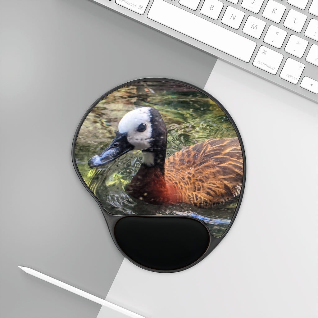 Duck Mouse Pad with ergonomic Memory Foam wrist rest and customizable neoprene insert, featuring a fun foot-shaped design.