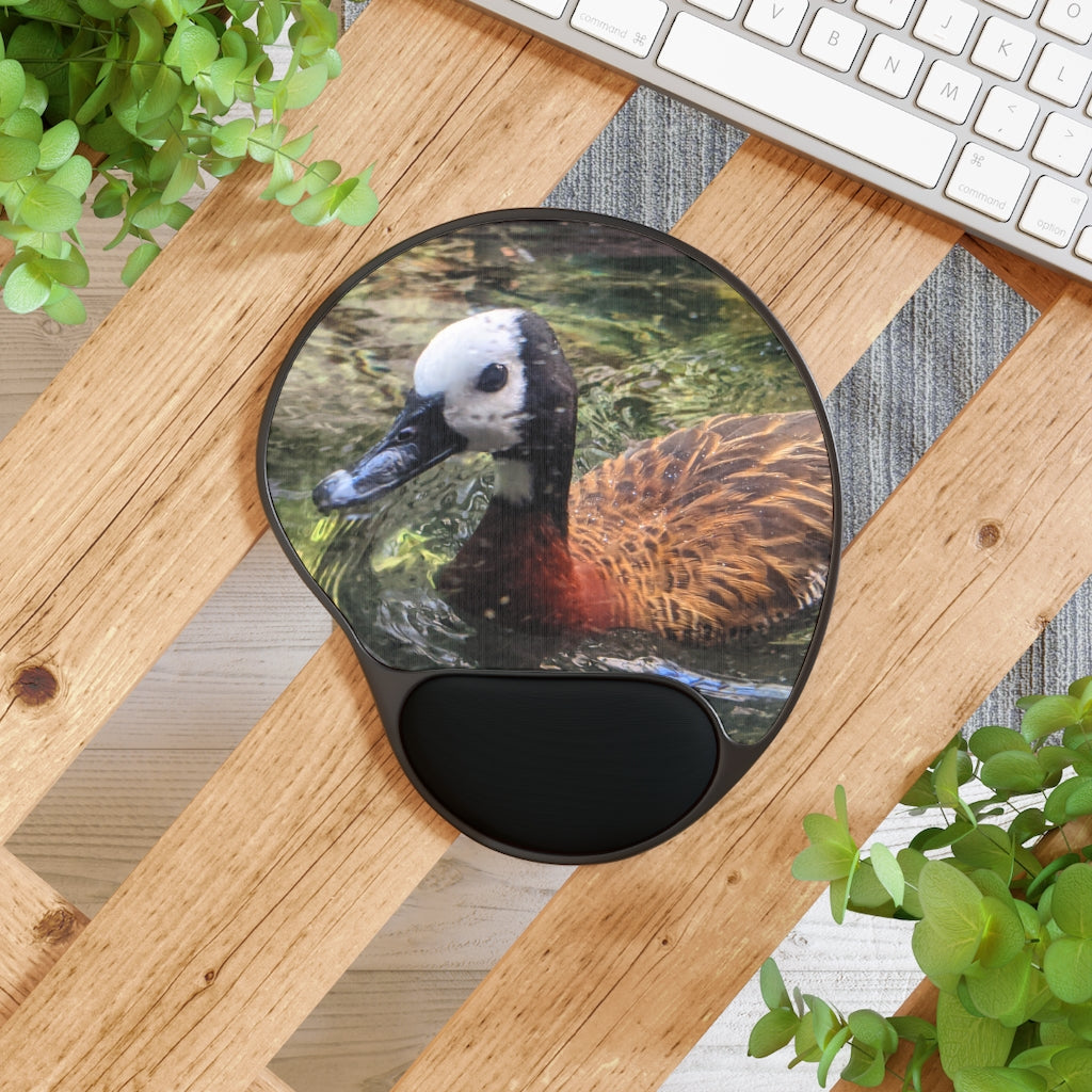 Duck Mouse Pad with ergonomic Memory Foam wrist rest and customizable neoprene insert, featuring a fun foot-shaped design.