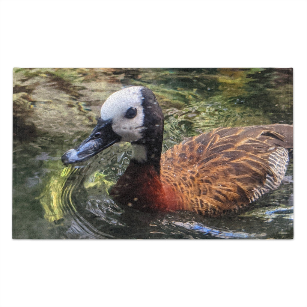 Duck Rally Towel measuring 11x18 inches, featuring a soft cotton and mink polyester design, ideal for personalization and versatile use.