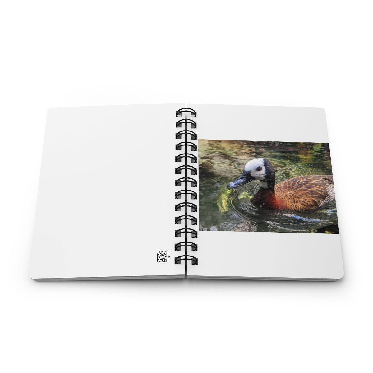 Duck Spiral Bound Journal with glossy laminated cover and lined pages, perfect for writing and personalization.