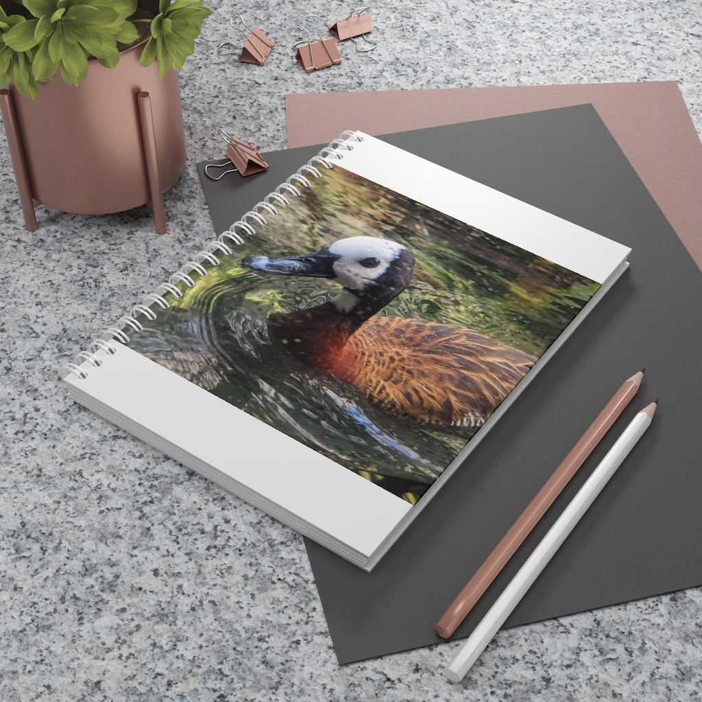 Duck Spiral Notebook with customizable covers and wide-ruled pages, featuring a semi-gloss laminated finish.