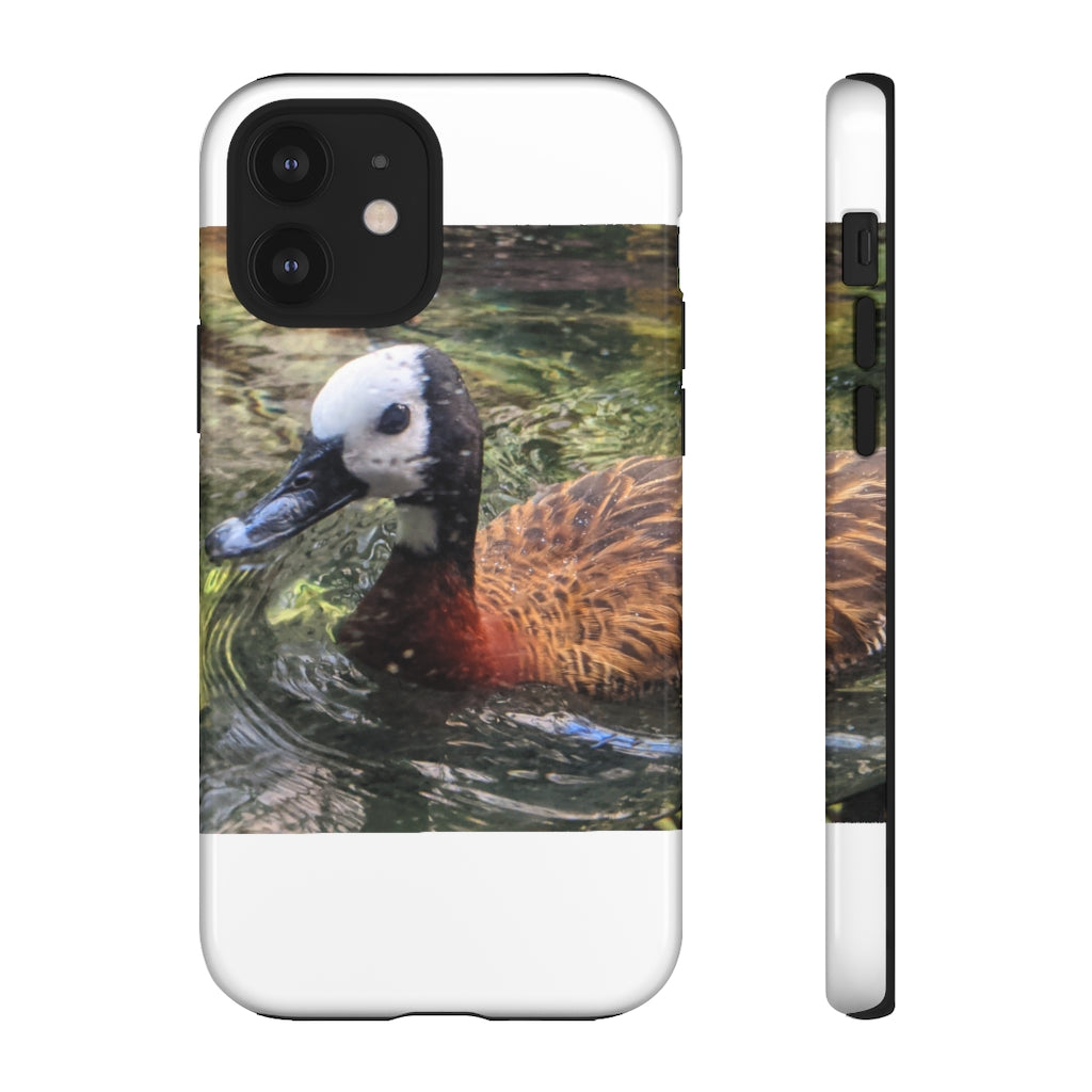 Duck Tough Cases featuring a dual-layer design with vibrant photographic prints, showcasing impact-resistant polycarbonate and TPU liner.