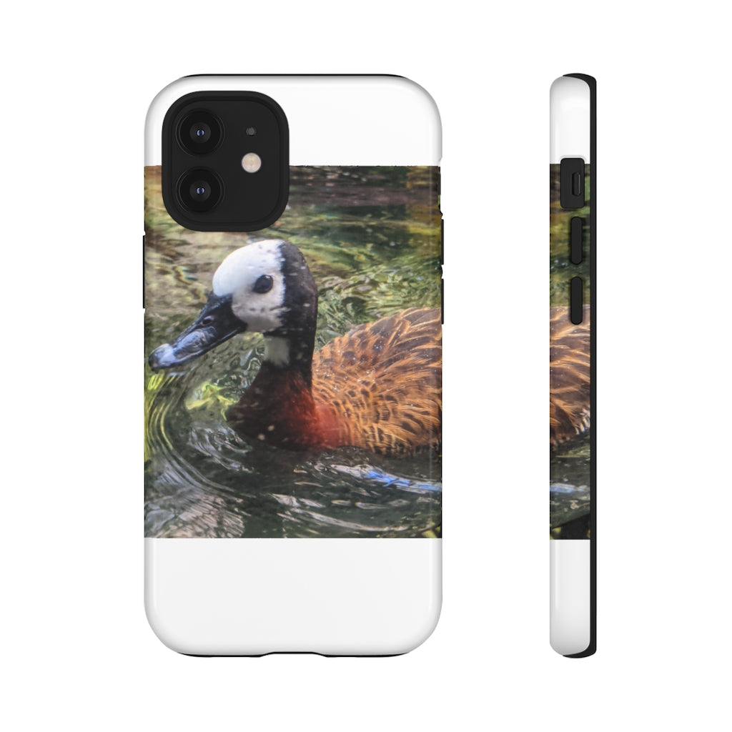 Duck Tough Cases featuring a dual-layer design with vibrant photographic prints, showcasing impact-resistant polycarbonate and TPU liner.