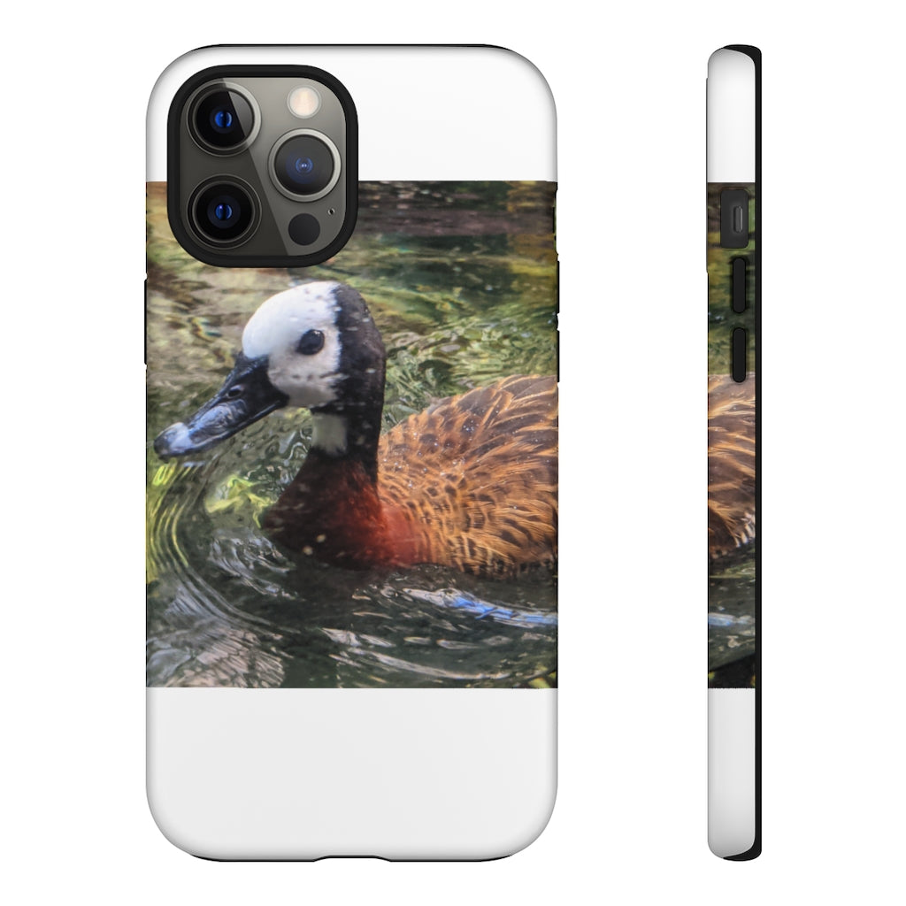 Duck Tough Cases featuring a dual-layer design with vibrant photographic prints, showcasing impact-resistant polycarbonate and TPU liner.