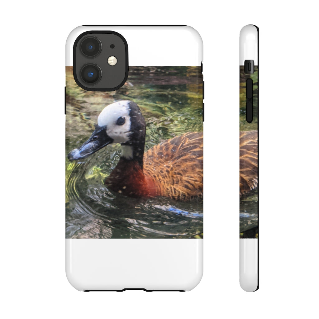 Duck Tough Cases featuring a dual-layer design with vibrant photographic prints, showcasing impact-resistant polycarbonate and TPU liner.