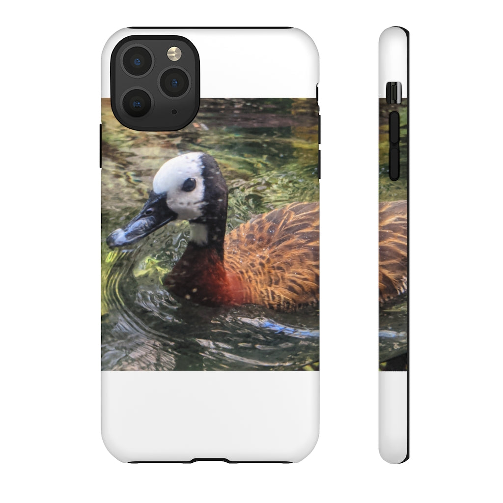 Duck Tough Cases featuring a dual-layer design with vibrant photographic prints, showcasing impact-resistant polycarbonate and TPU liner.