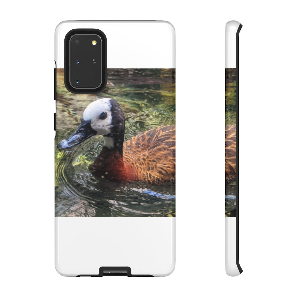 Duck Tough Cases featuring a dual-layer design with vibrant photographic prints, showcasing impact-resistant polycarbonate and TPU liner.