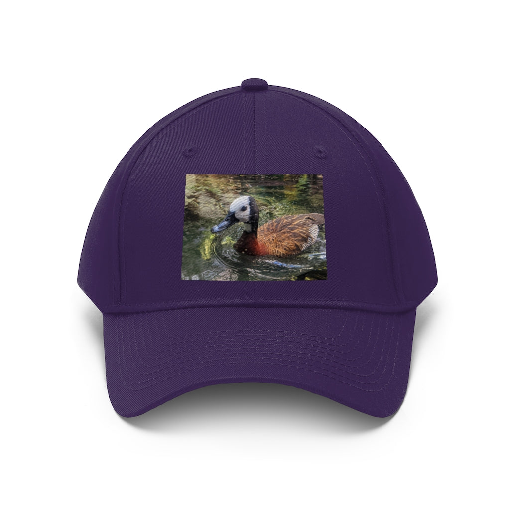 Duck Unisex Twill Hat in classic design, made from 100% cotton twill, featuring adjustable Velcro closure.