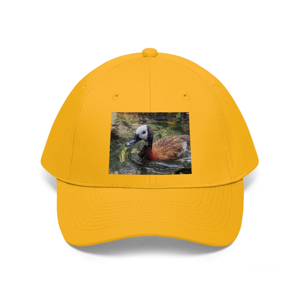 Duck Unisex Twill Hat in classic design, made from 100% cotton twill, featuring adjustable Velcro closure.